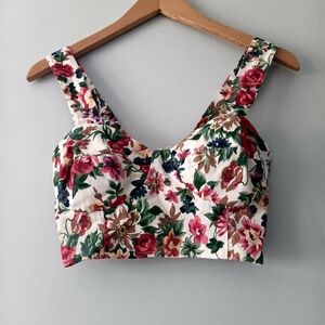 A.Byer Vintage Floral Bra Style Wide Strap Smocked Cotton Crop Top M